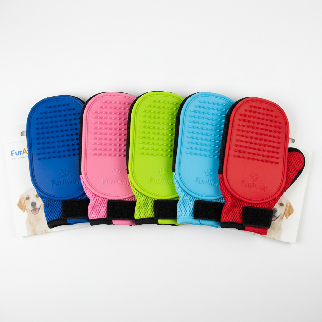 FurAway grooming mitts in all 5 colors on white background